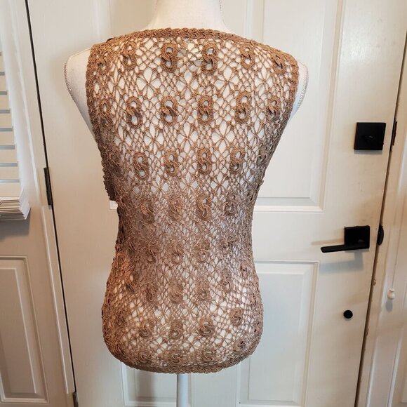 Vintage Lisa Crochet Cardigan Vest Womens Small Mocha Brown Boho Festival - Picture 2 of 9